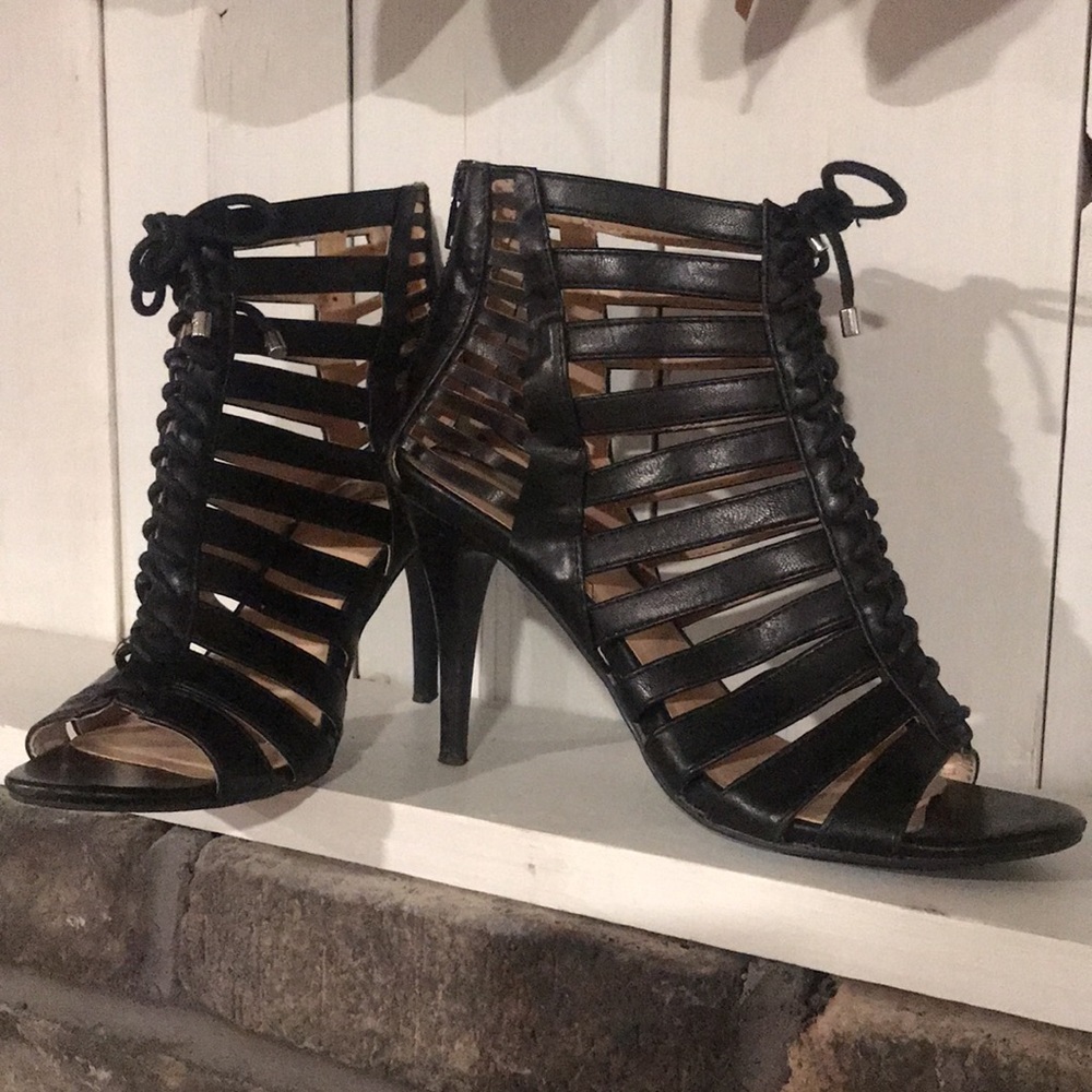 Nine West Black Stiletto Strappy Sandals 7.5 - Picture 2 of 16